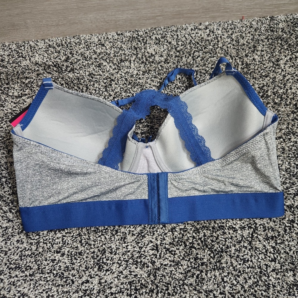 Vtg Y2K 90's Joe Boxer Lace Front Strappy Bra Womens 40C Racerback Gray Blue - Picture 5 of 9